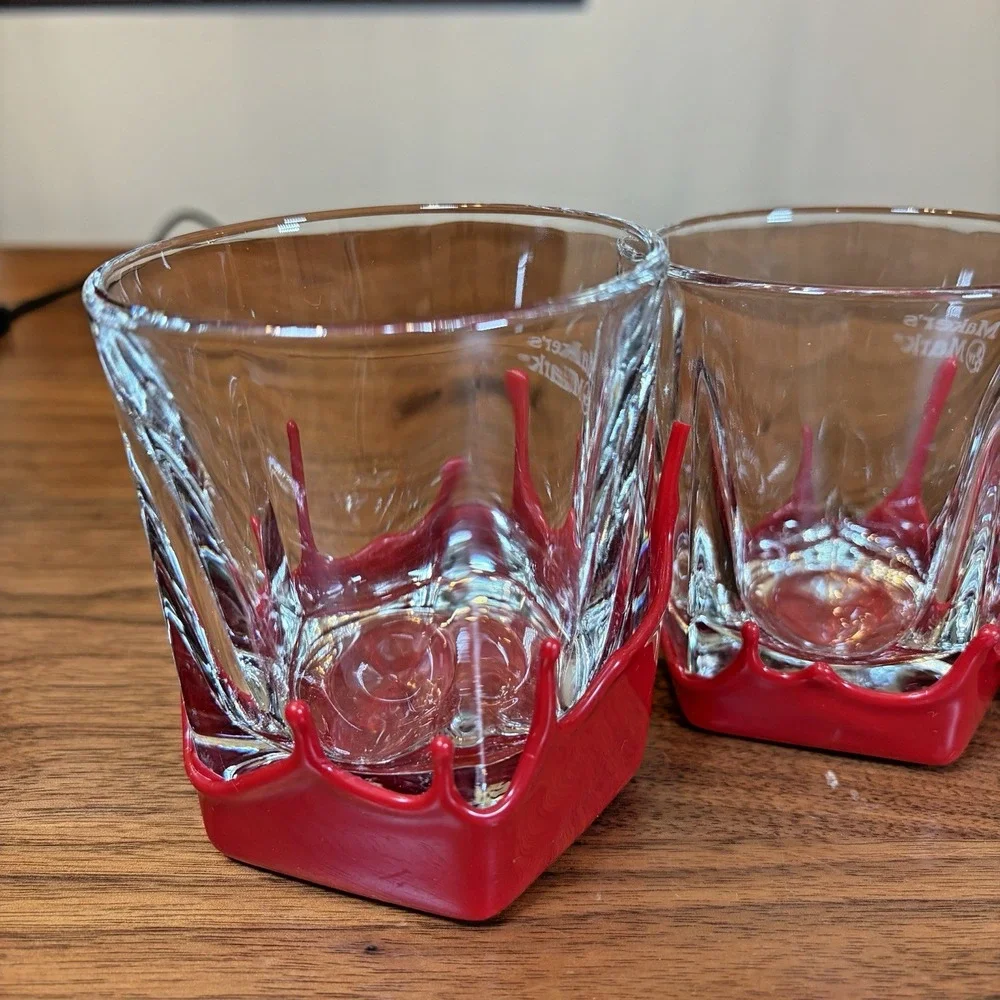 5 Maker's Mark Etched Dipped Red Wax Lowball Glasses Whiskey Barware